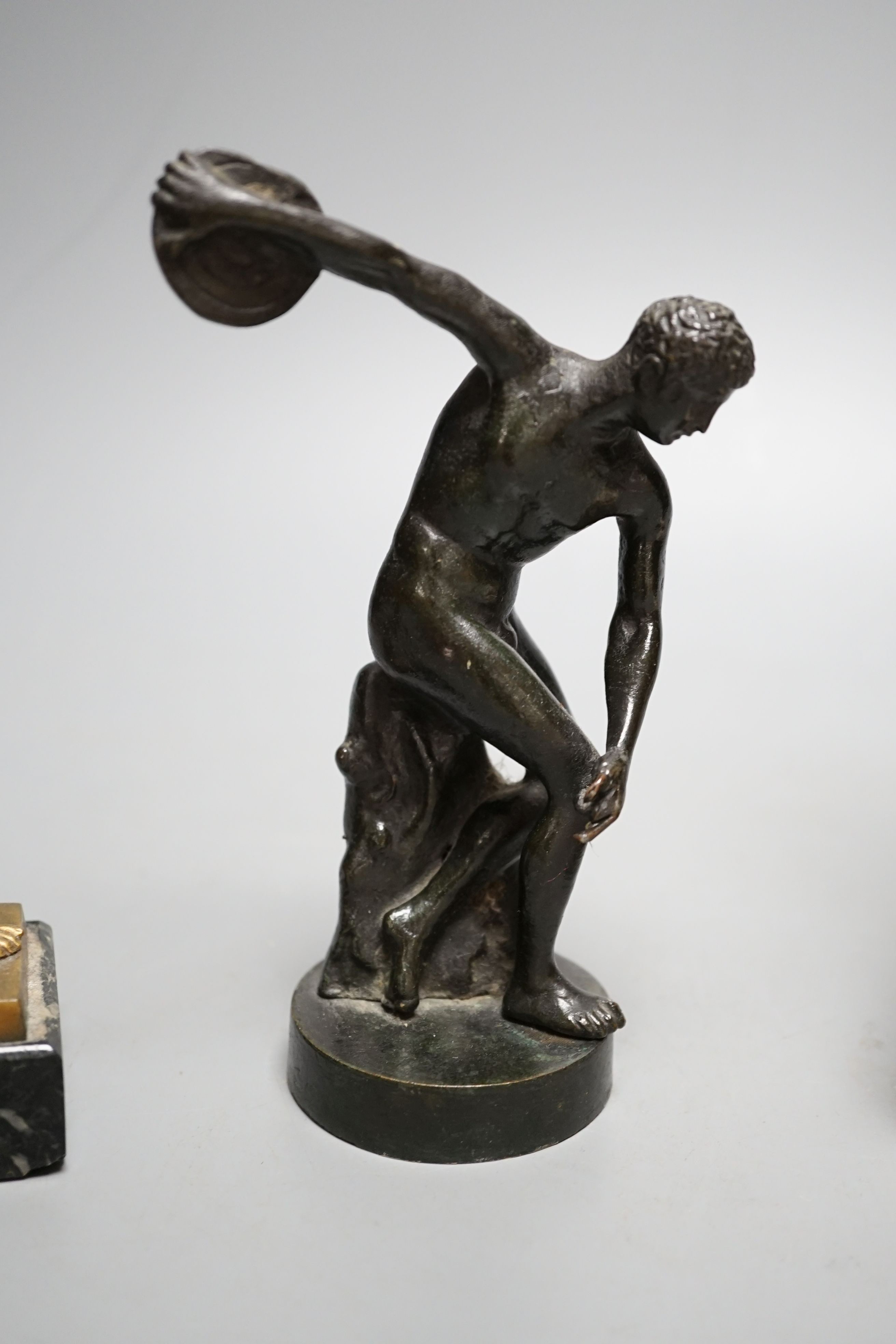 After the antique bronze discus thrower, boy with thorn in foot and spelter Greek warrior (3) - tallest 27cm